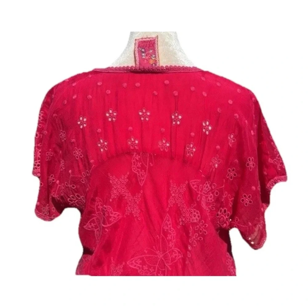 John Was Embroidered Butterfly Fuchsia PinkEyelet Short Sleeve Tunic Top Dress - Picture 8 of 10